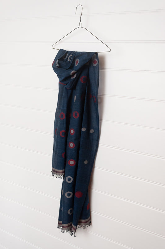 Karomi Multiple circles jamdani scarf - indigo black