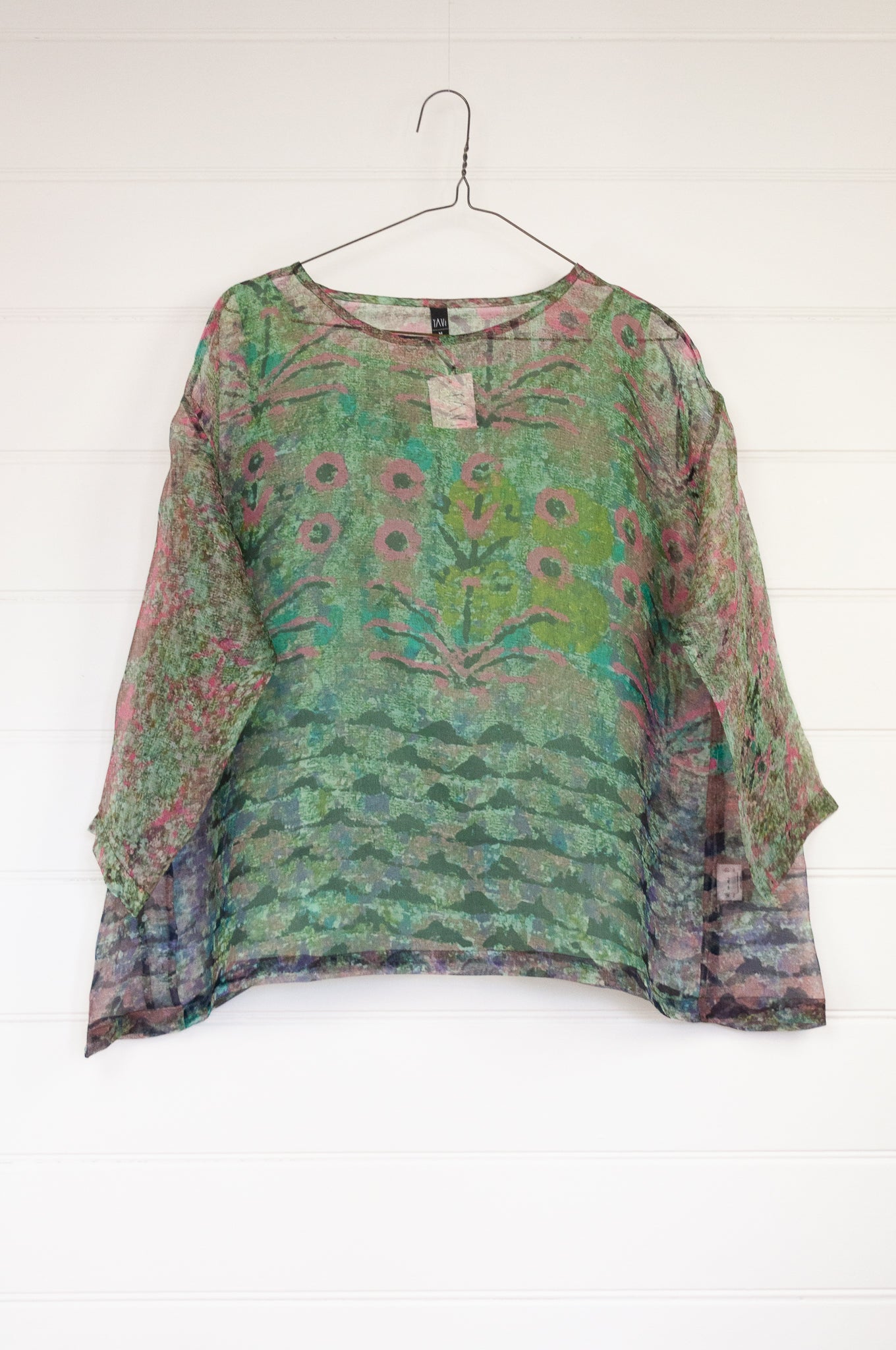Yavi silk organza top in original impressionist print.