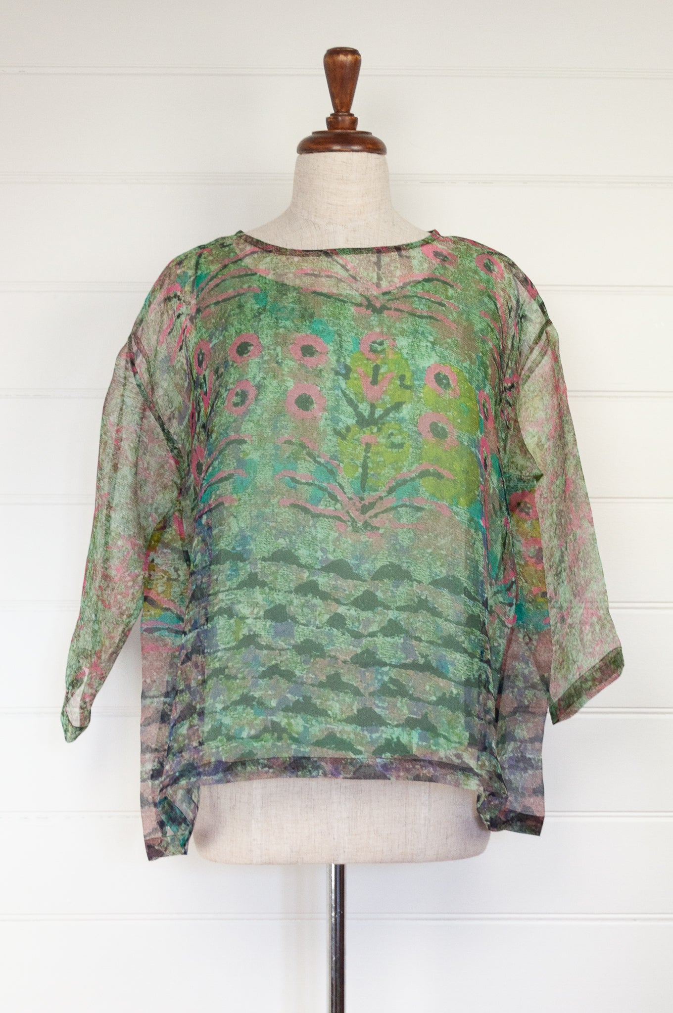 Yavi silk organza top in original impressionist print.