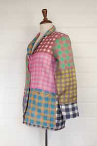 Yavi gingham linen jacket, multi coloured.
