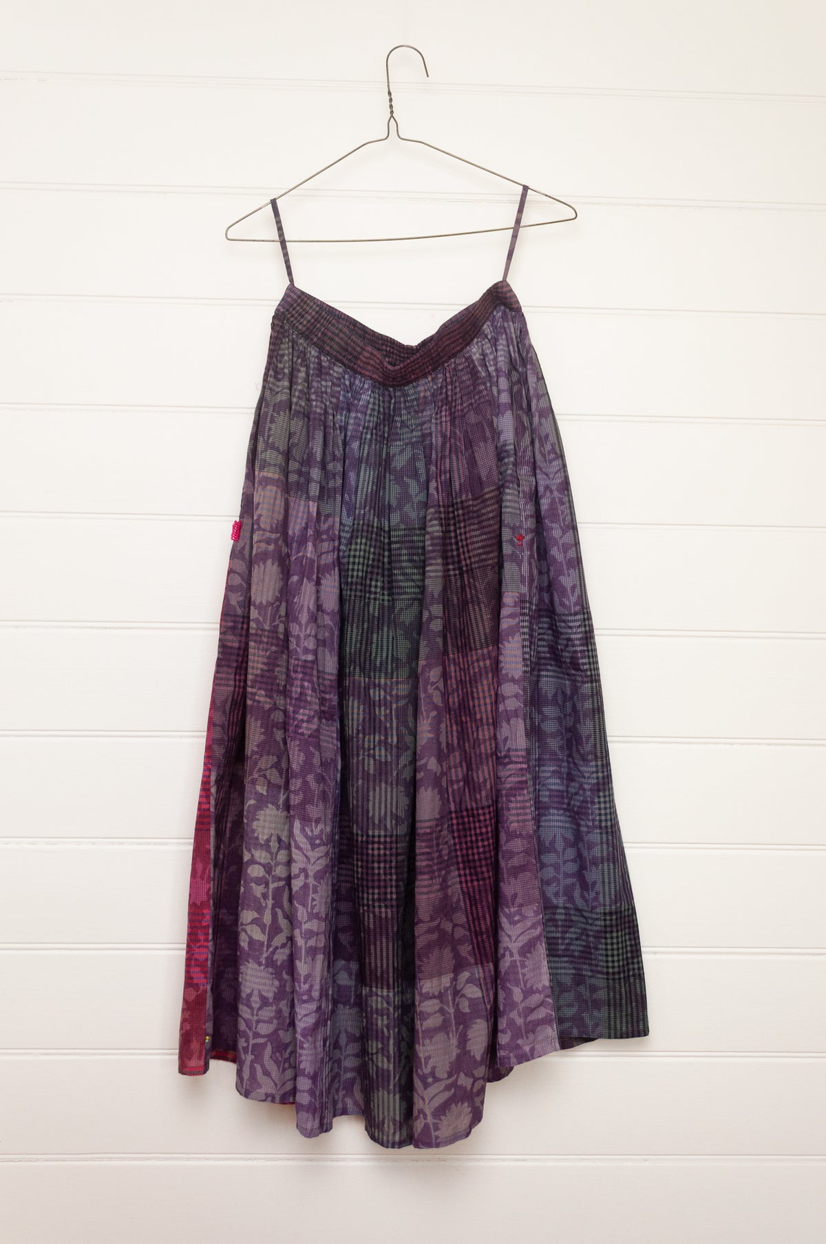 Lotus Veda Charm handloom blockprint cotton skirt - purple check