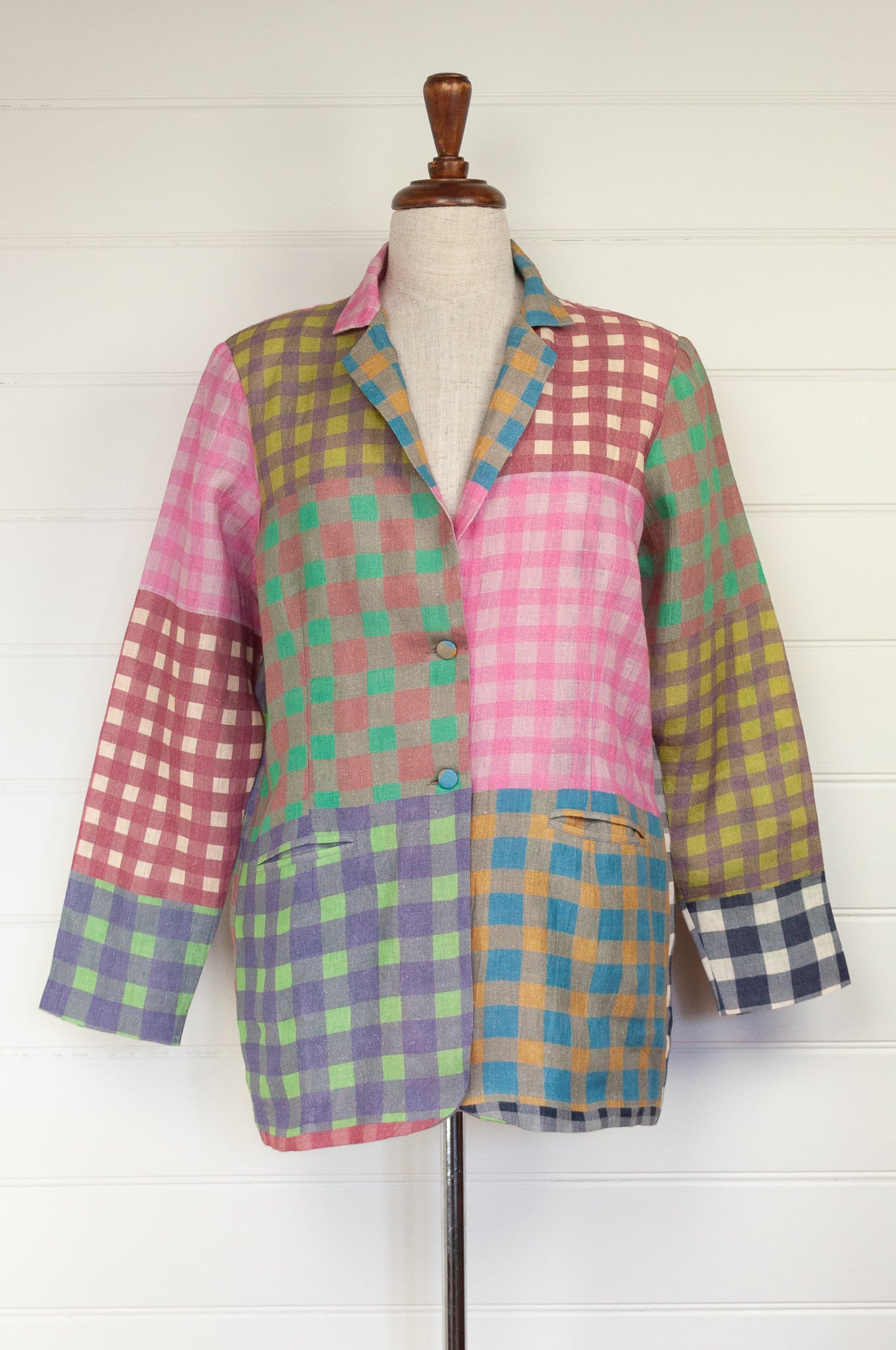 Yavi gingham linen jacket, multi coloured.