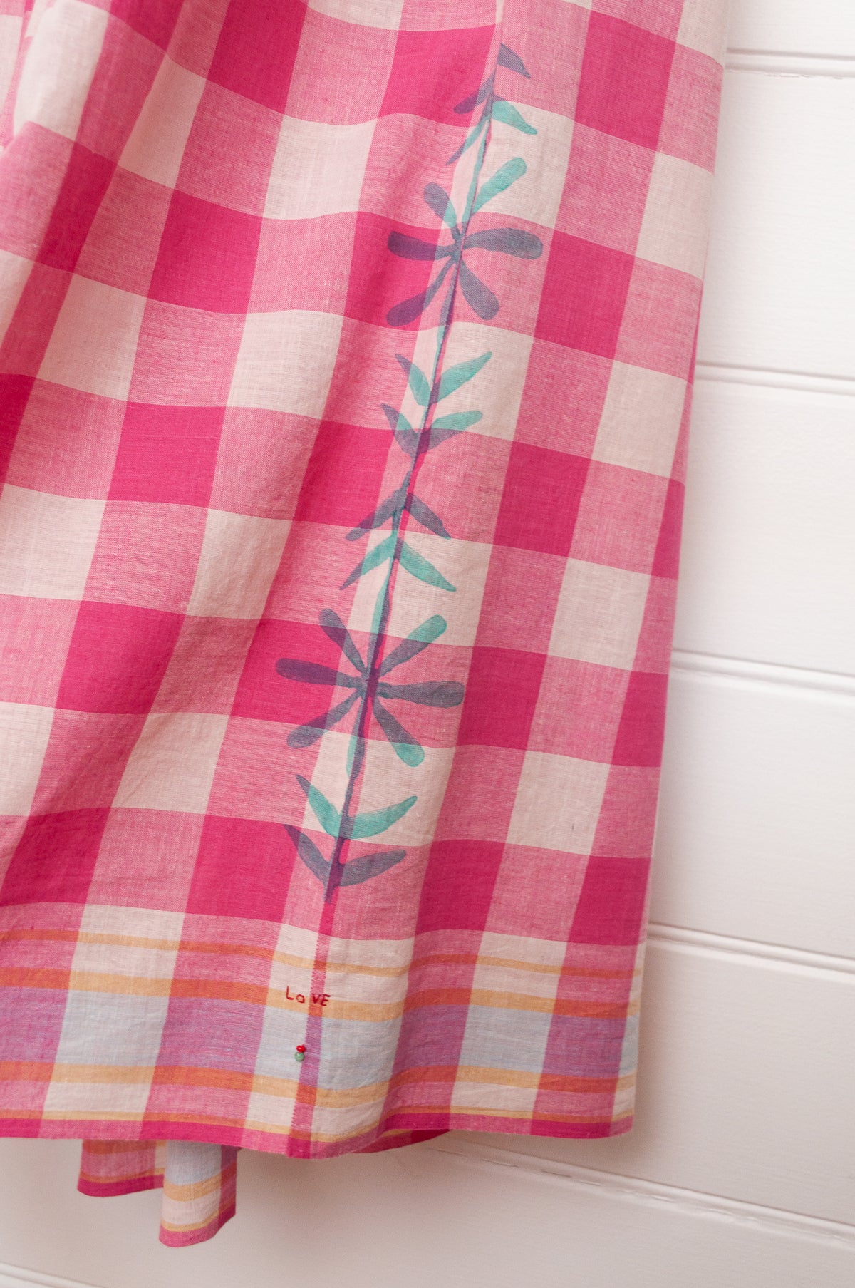 Lotus Veda True handloom cotton skirt - pink checks