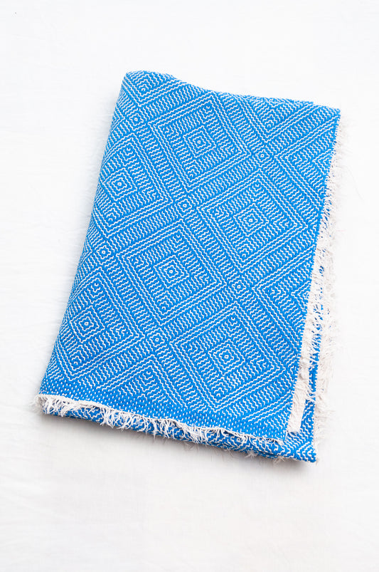 Cobalt blue and white lohori vintage kantha quilt.