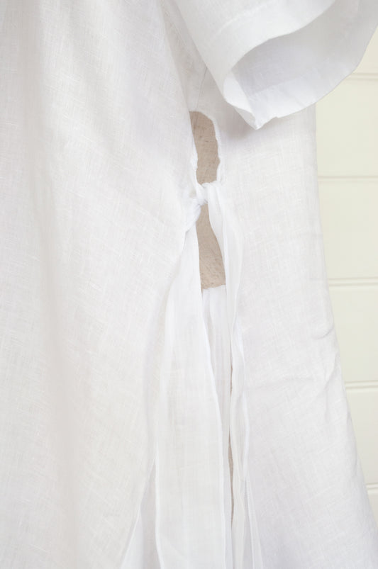 Banana Blue white linen tunic with side ties.