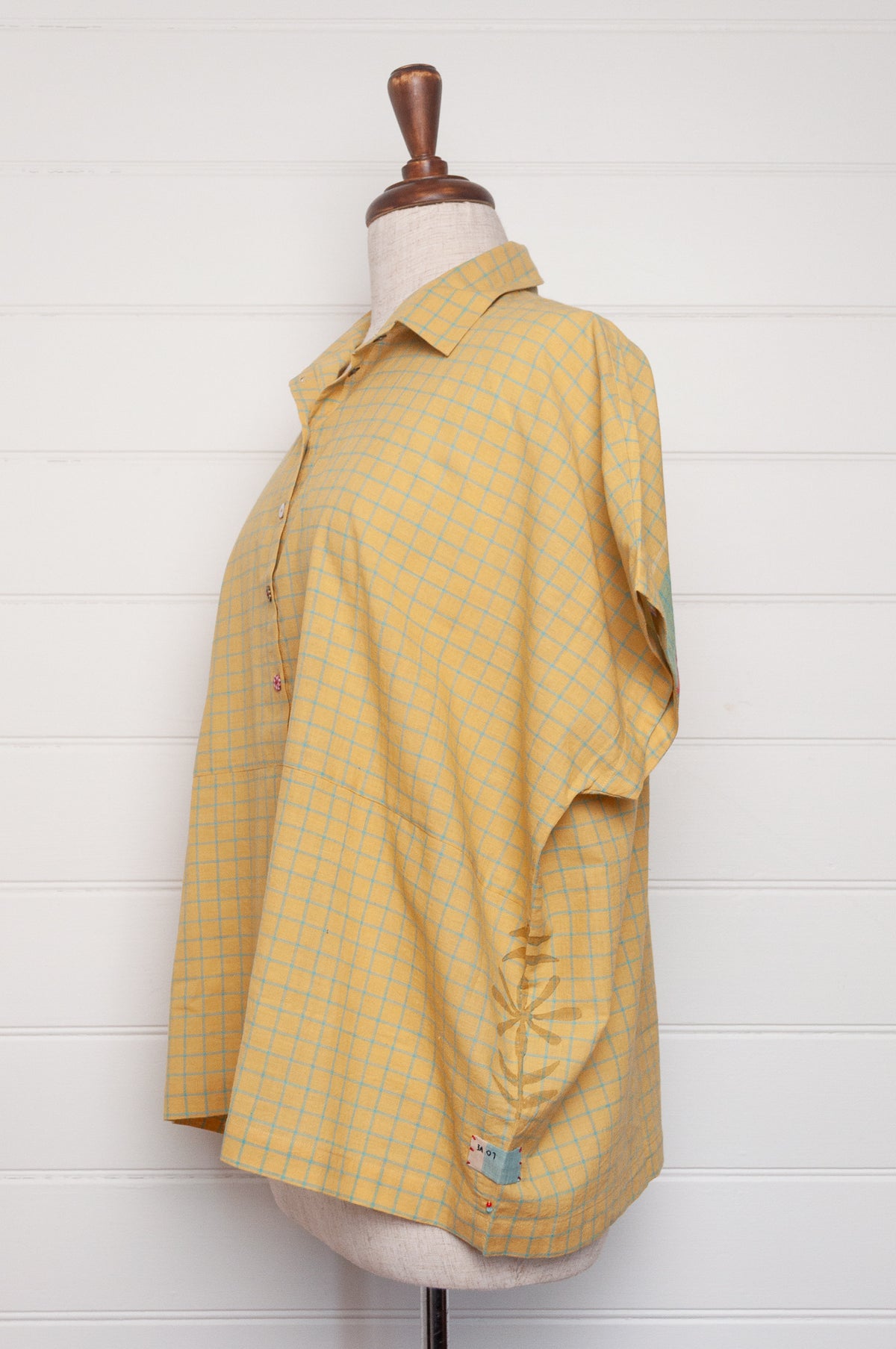 Lotus Veda Elanor handloom cotton shirt - yellow checks