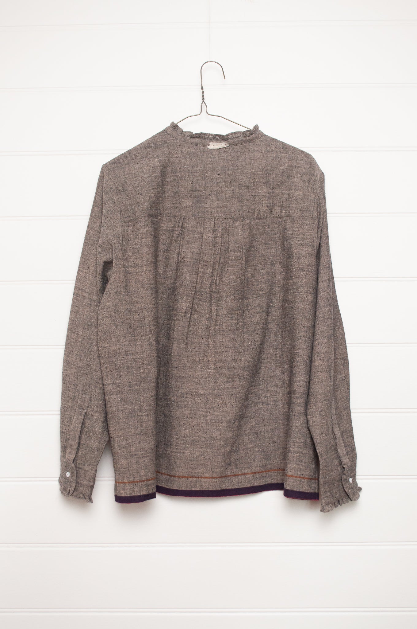 Lotus Veda Sky blouse in handloom kala cotton chambray charcoal grey.