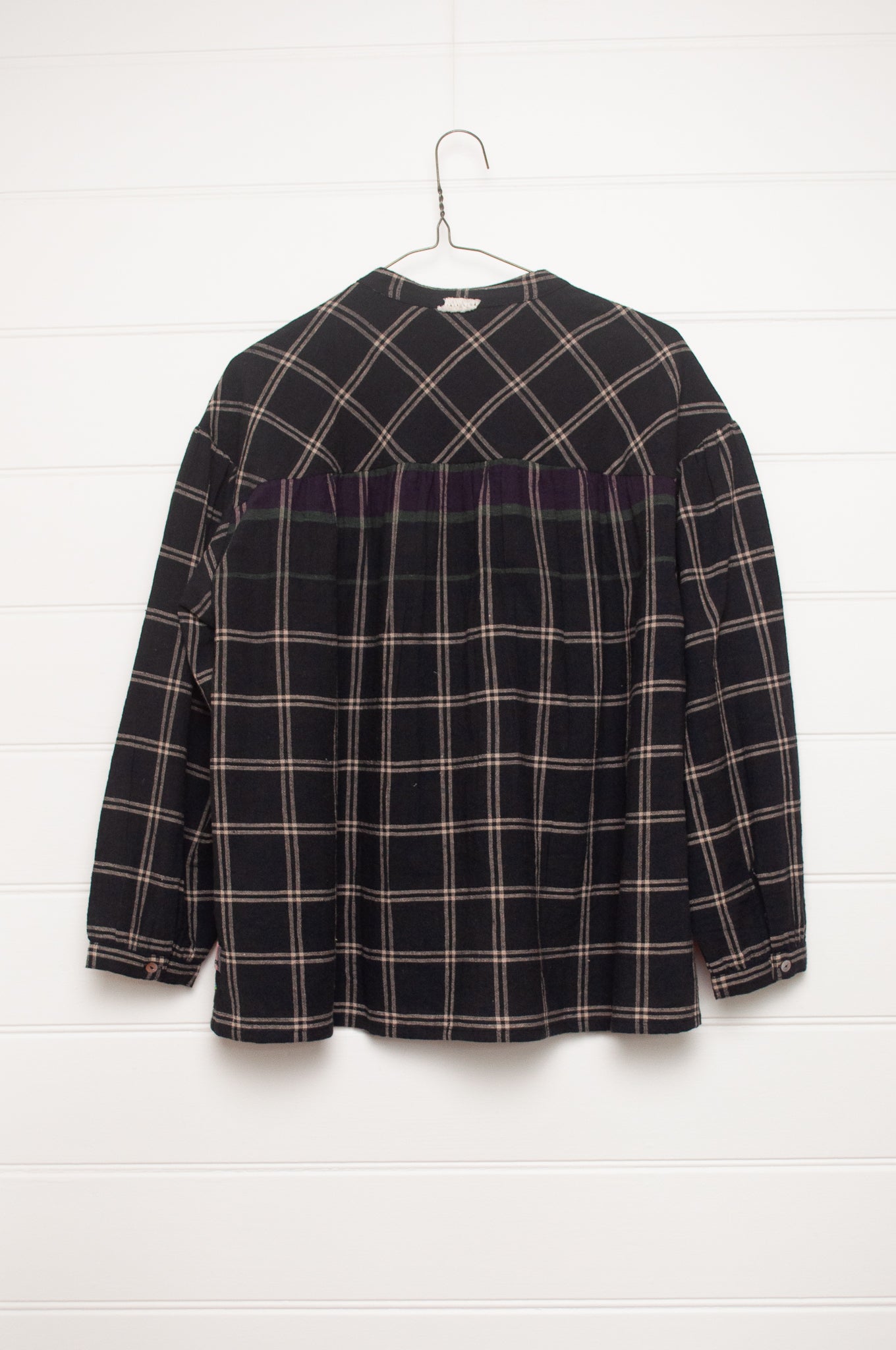 Lotus Veda Daffodil blouse in handloom kala cotton black and beige check.