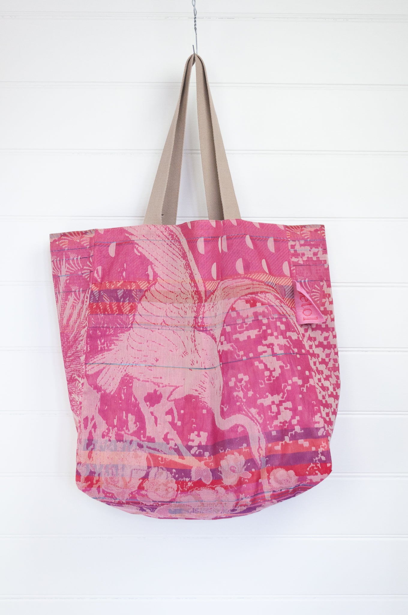 Letol made in France organic cotton jacquard reversible tote bag in Sean barbie.