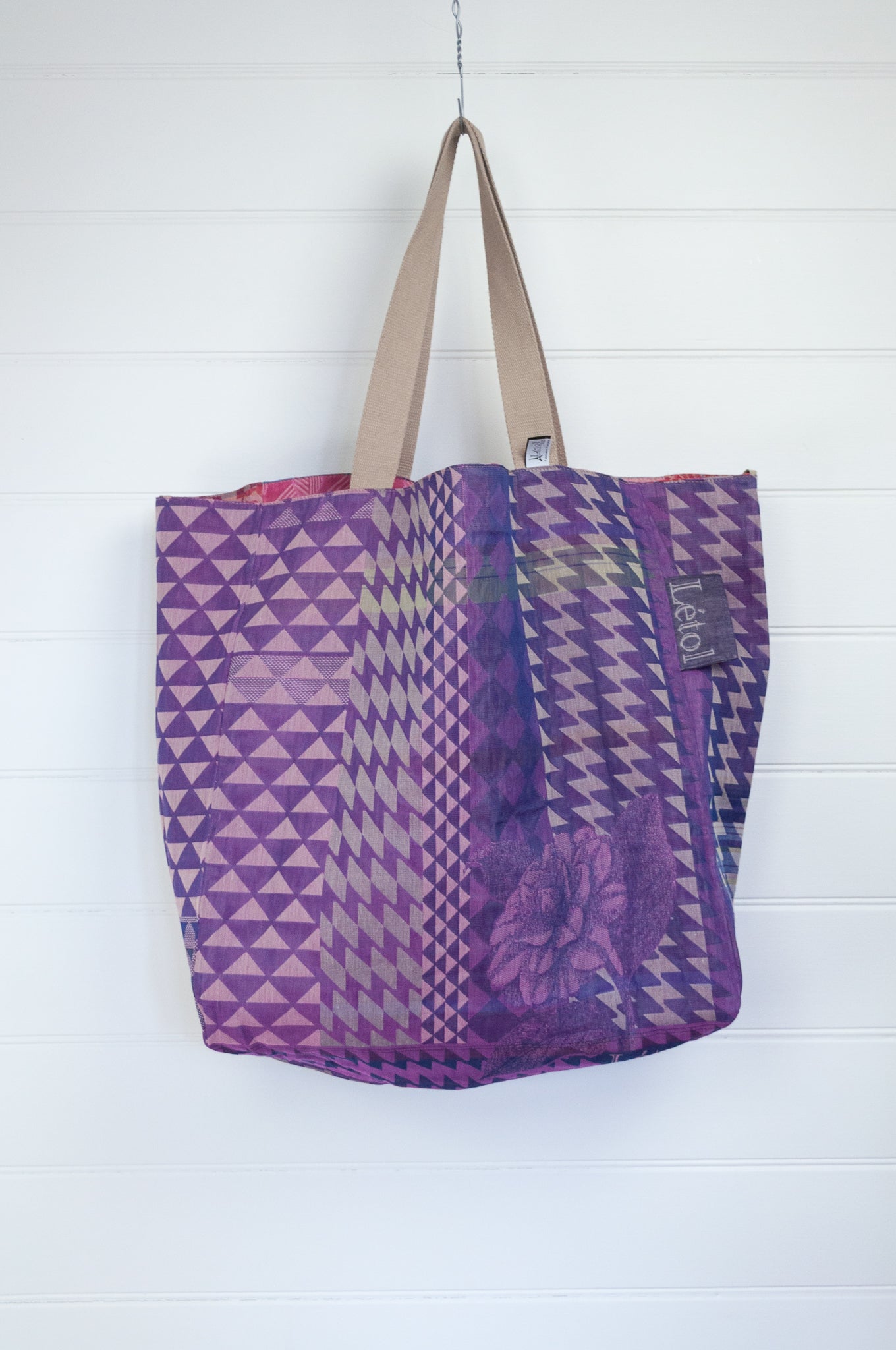 Letol made in France organic cotton jacquard reversible tote bag in Casimir lilac.