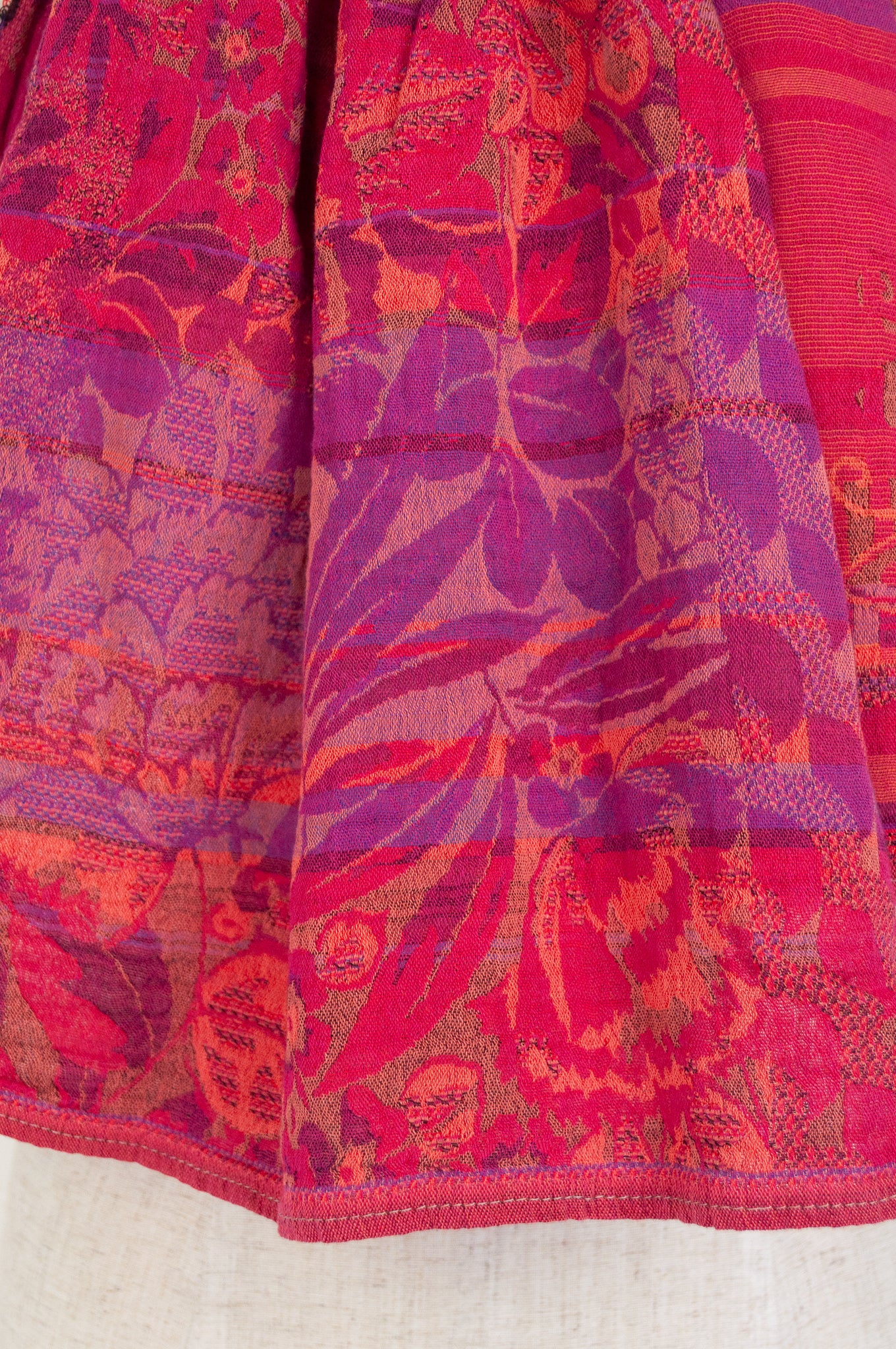 Letol made in France organic cotton scarf Perrine floral in bouquet right magenta, mauve and red.