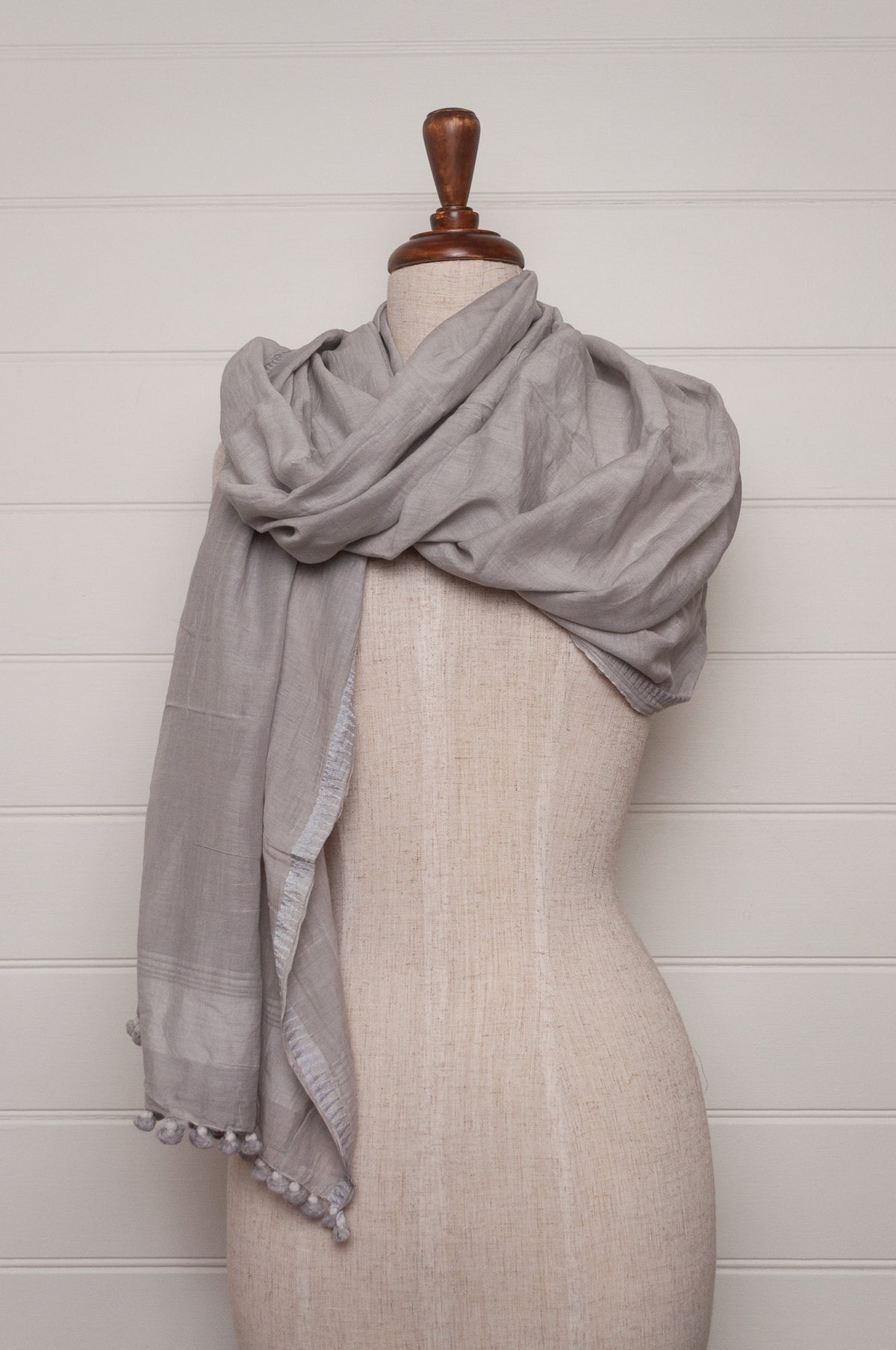 Silk cotton pompom scarf - Silver