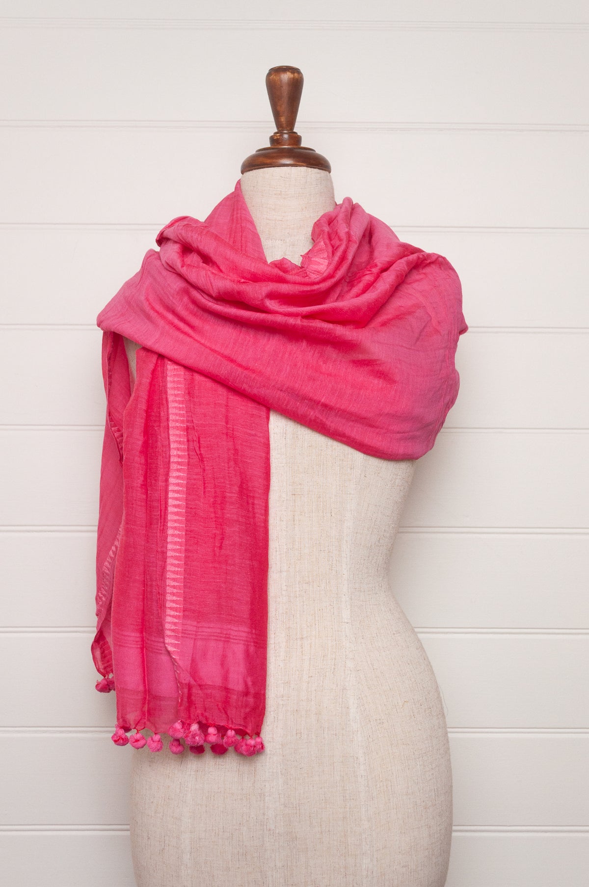 Silk cotton pompom scarf - Hot pink