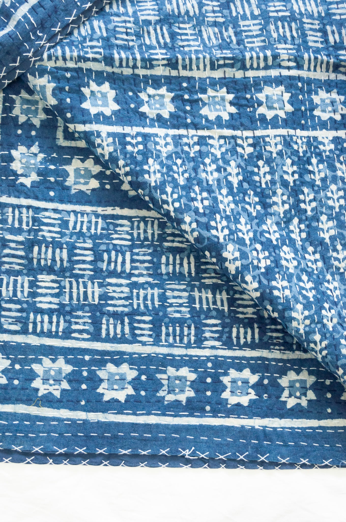Indigo kantha quilt - multi