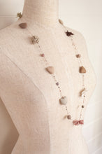 Load image into Gallery viewer, Sophie Digard hand made linen necklace, a string of hearts, flowers and beads in neutral tones.