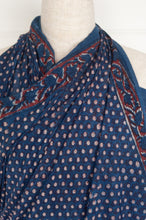 Load image into Gallery viewer, Cotton voile sarong blockprinted with natural indigo and rust.