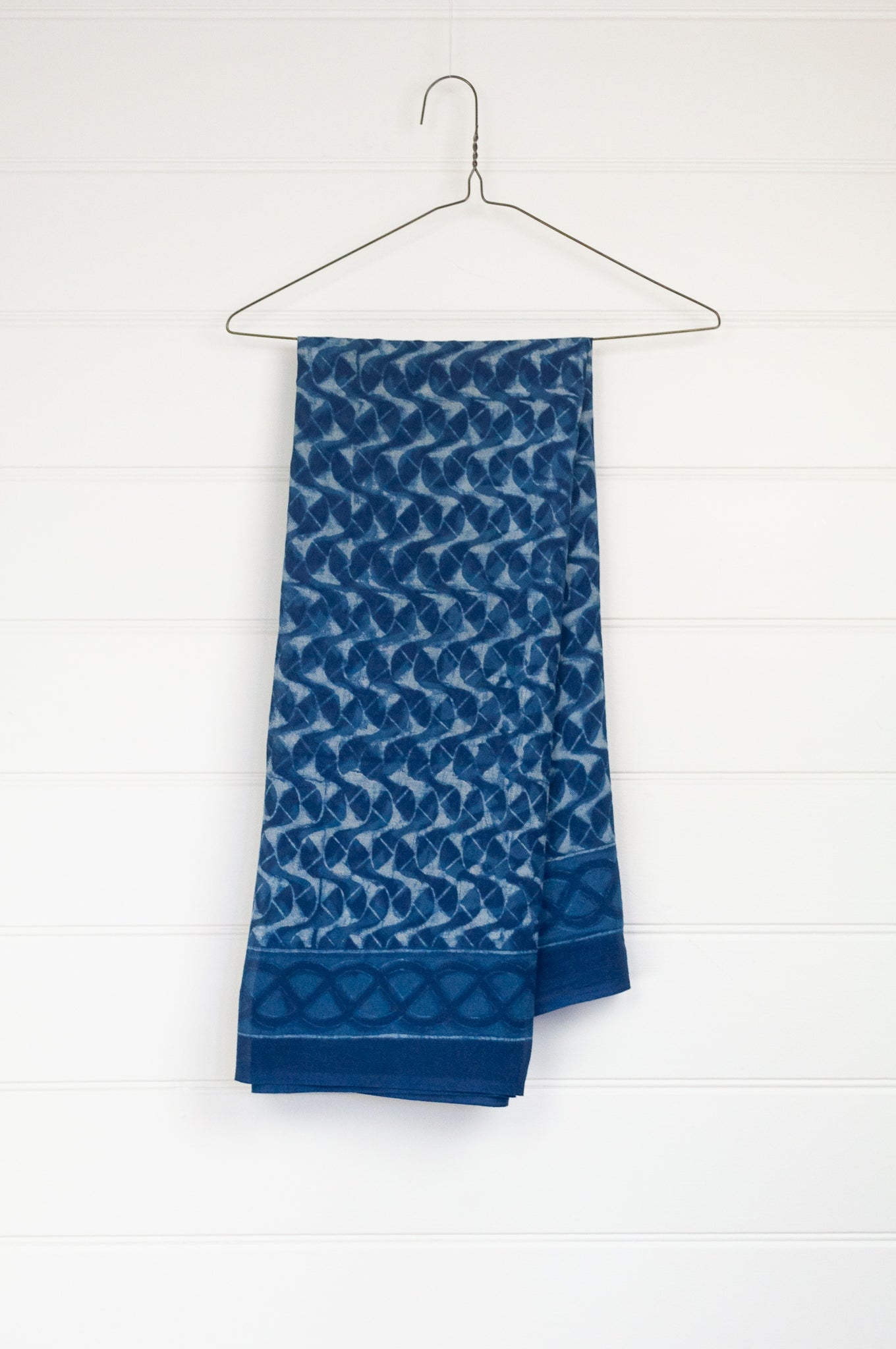 Cotton voile sarong blockprinted with natural indigo.