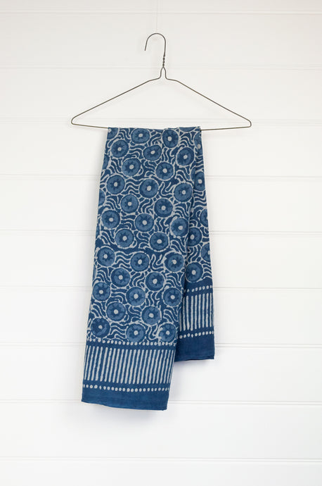Cotton voile sarong blockprinted by hand with natural indigo.