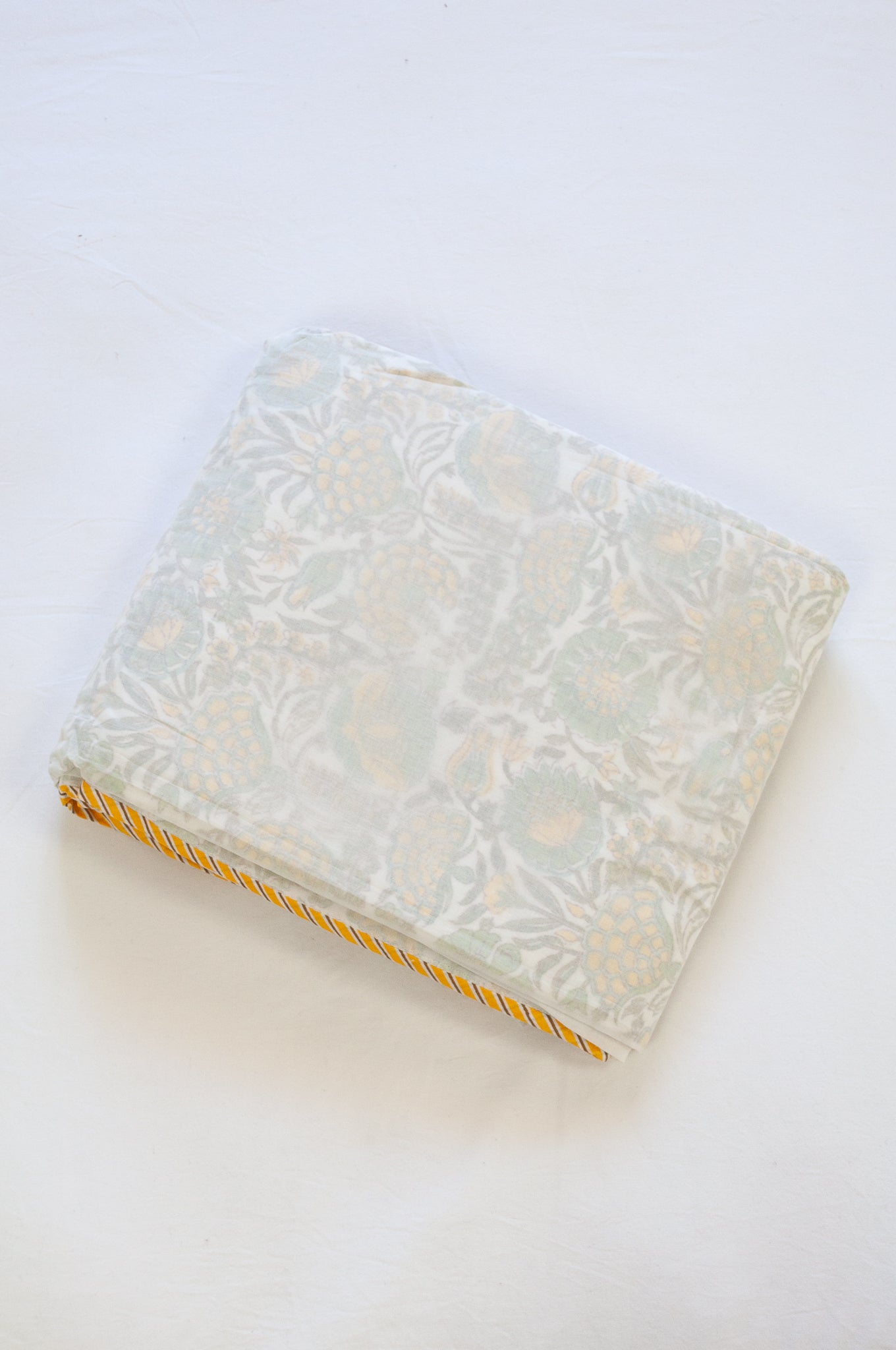 Pure cotton muslin dohar three layers with blockprint design in yellow and green marigold floral.