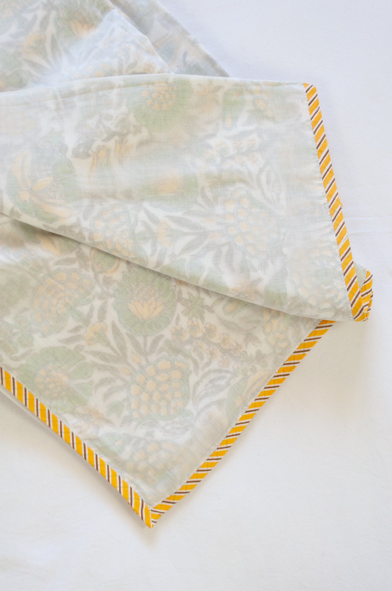 Pure cotton muslin dohar three layers with blockprint design in yellow and green marigold floral.