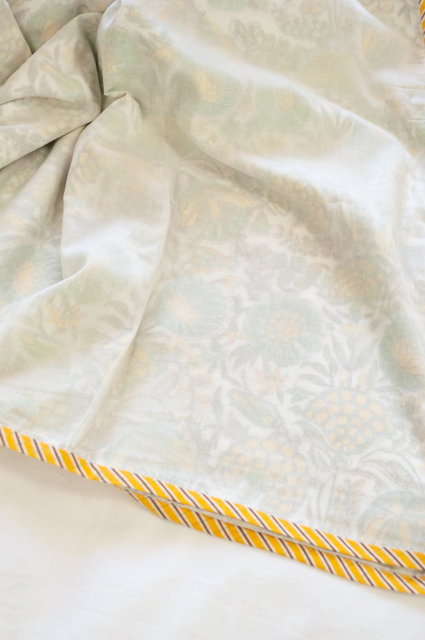 Pure cotton muslin dohar three layers with blockprint design in yellow and green marigold floral.