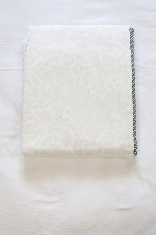 Pure cotton muslin dohar with blockprinted centre in subtle olive floral design.