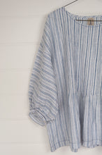 Load image into Gallery viewer, DVE Anisha top one size with pintuck bodice in blue and white stripe linen.