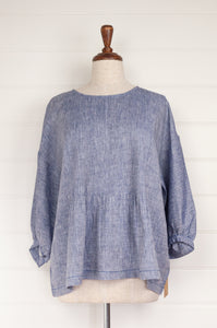 DVE Anisha top one size with pintuck bodice in chambray blue linen.