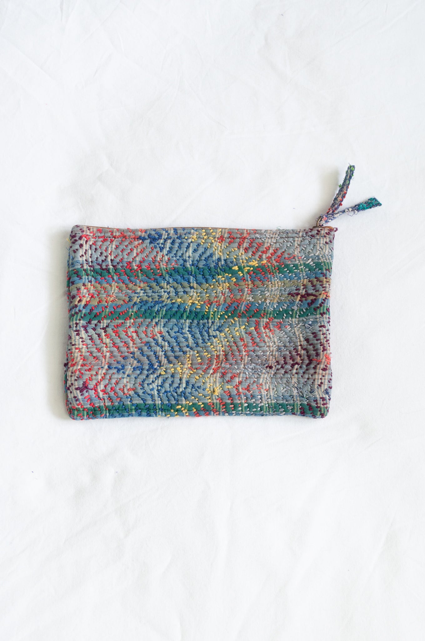 Colourful vintage lohori kantha zippered pouch