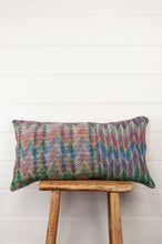 Load image into Gallery viewer, Lohori kantha stitch quilt cushion cover in multi coloured stitching on stripe background.
