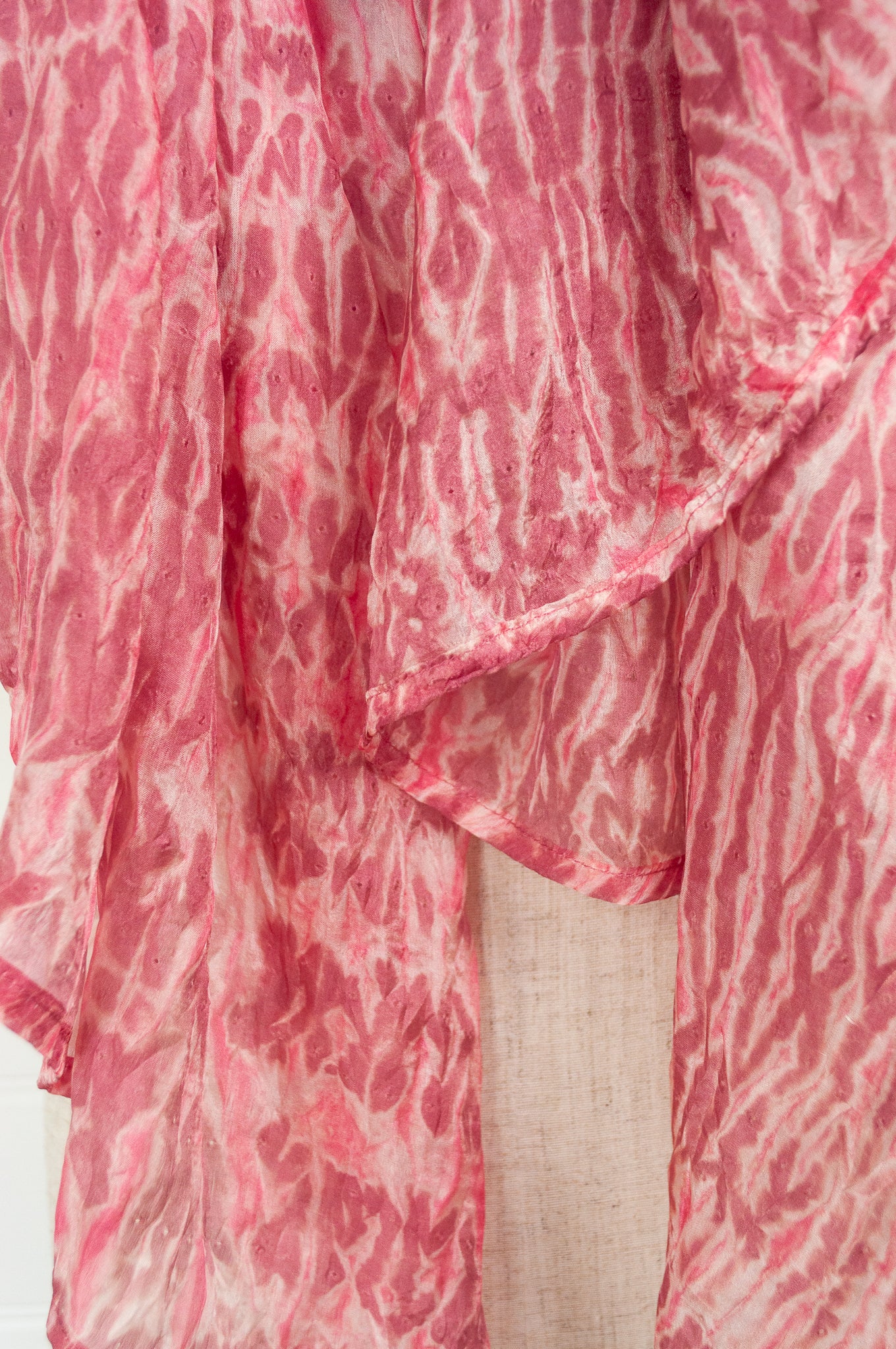 Vintage rose pink and lavender silk shibori scarf.