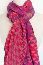 Load image into Gallery viewer, Letol made in France organic cotton jacquard scarf in Casimir houndstooth design in azalees, deep magenta pink.