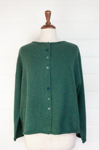 Baby yak wool one size reversible cardigan sweater in emerald green.