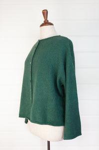 Baby yak wool one size reversible cardigan sweater in emerald green.