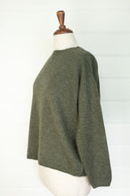 Load image into Gallery viewer, One size crew neck cashmere sweater ethically made in Nepal in olive green.