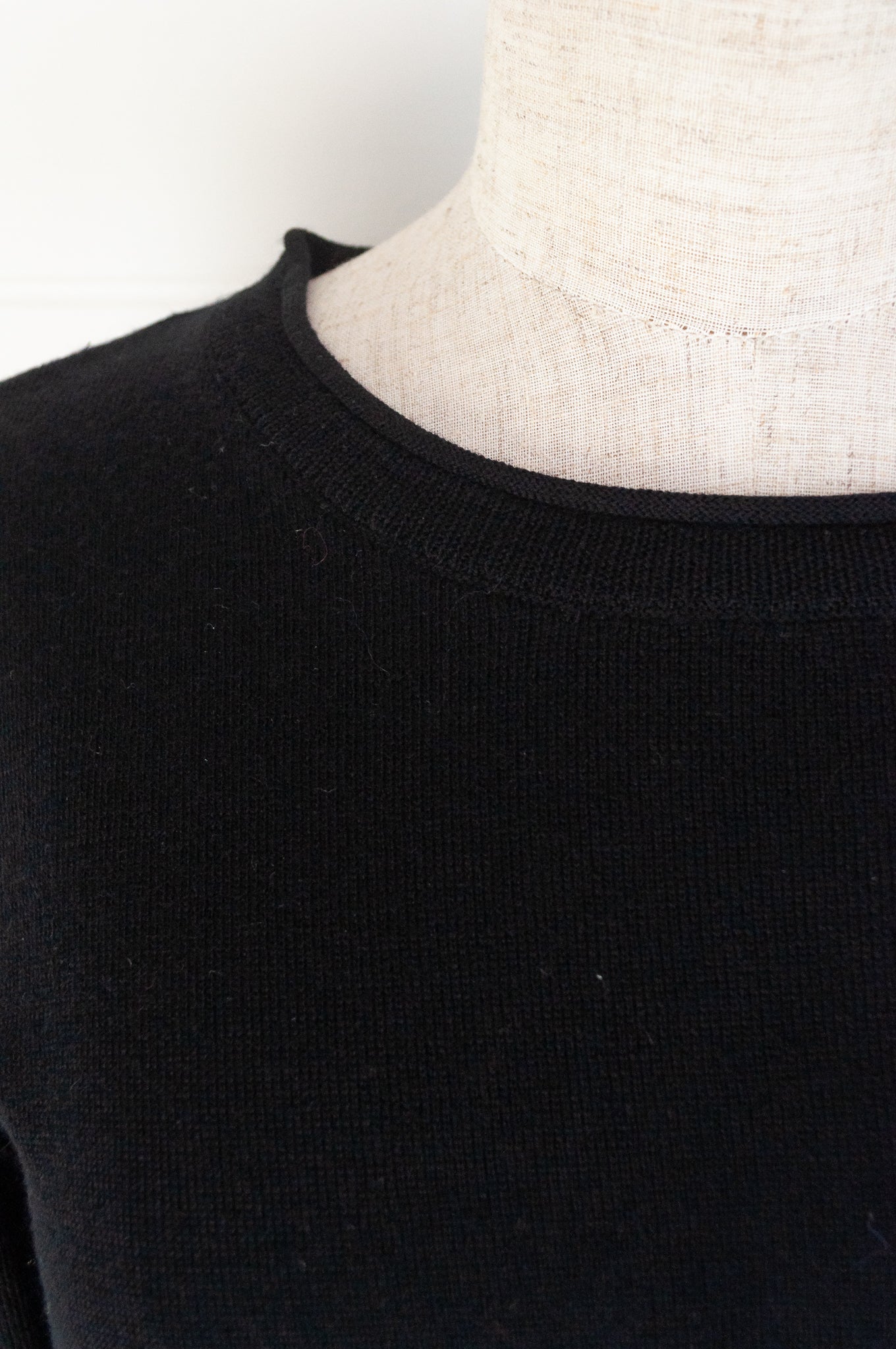 Banana Blue fine merino wool black panelled A-line tunic jumper.