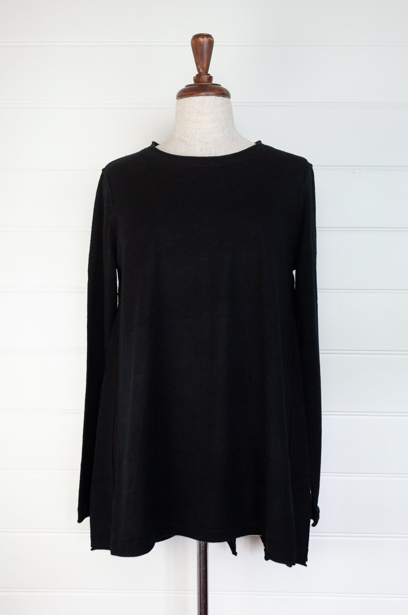 Banana Blue fine merino wool black panelled A-line tunic jumper.