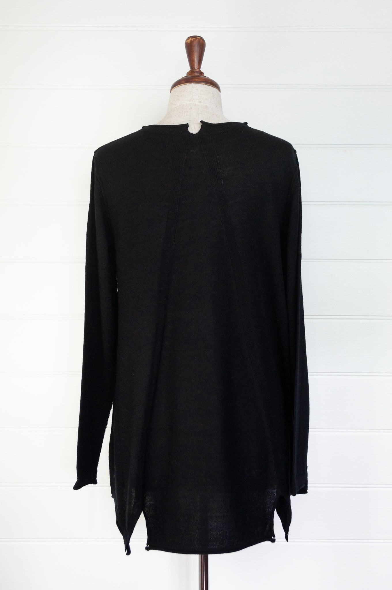 Banana Blue fine merino wool black panelled A-line tunic jumper.