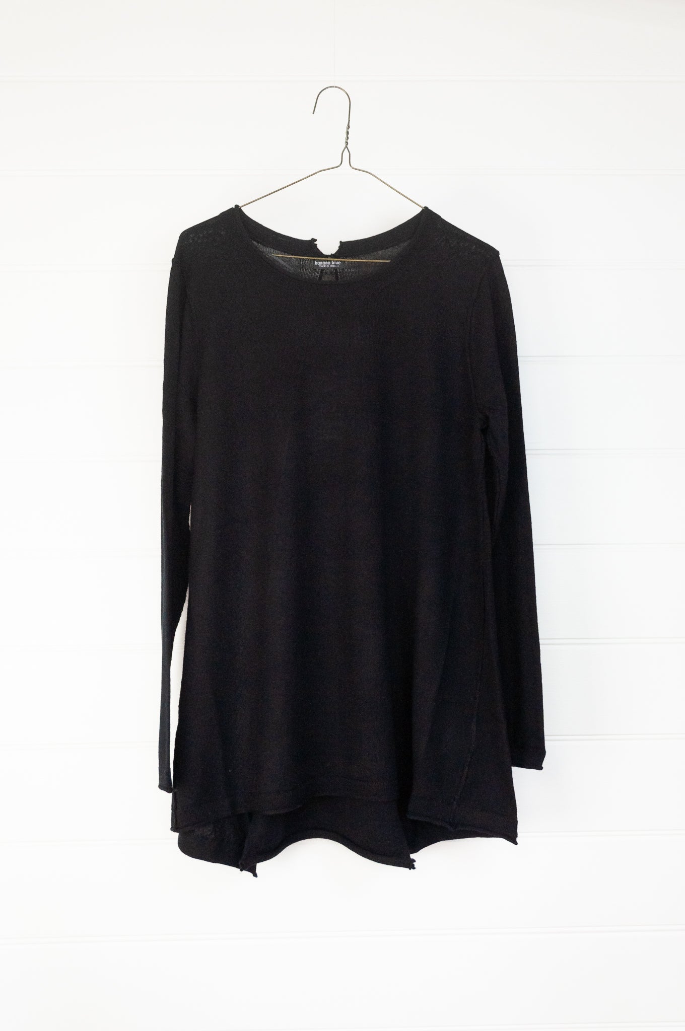 Banana Blue fine merino wool black panelled A-line tunic jumper.