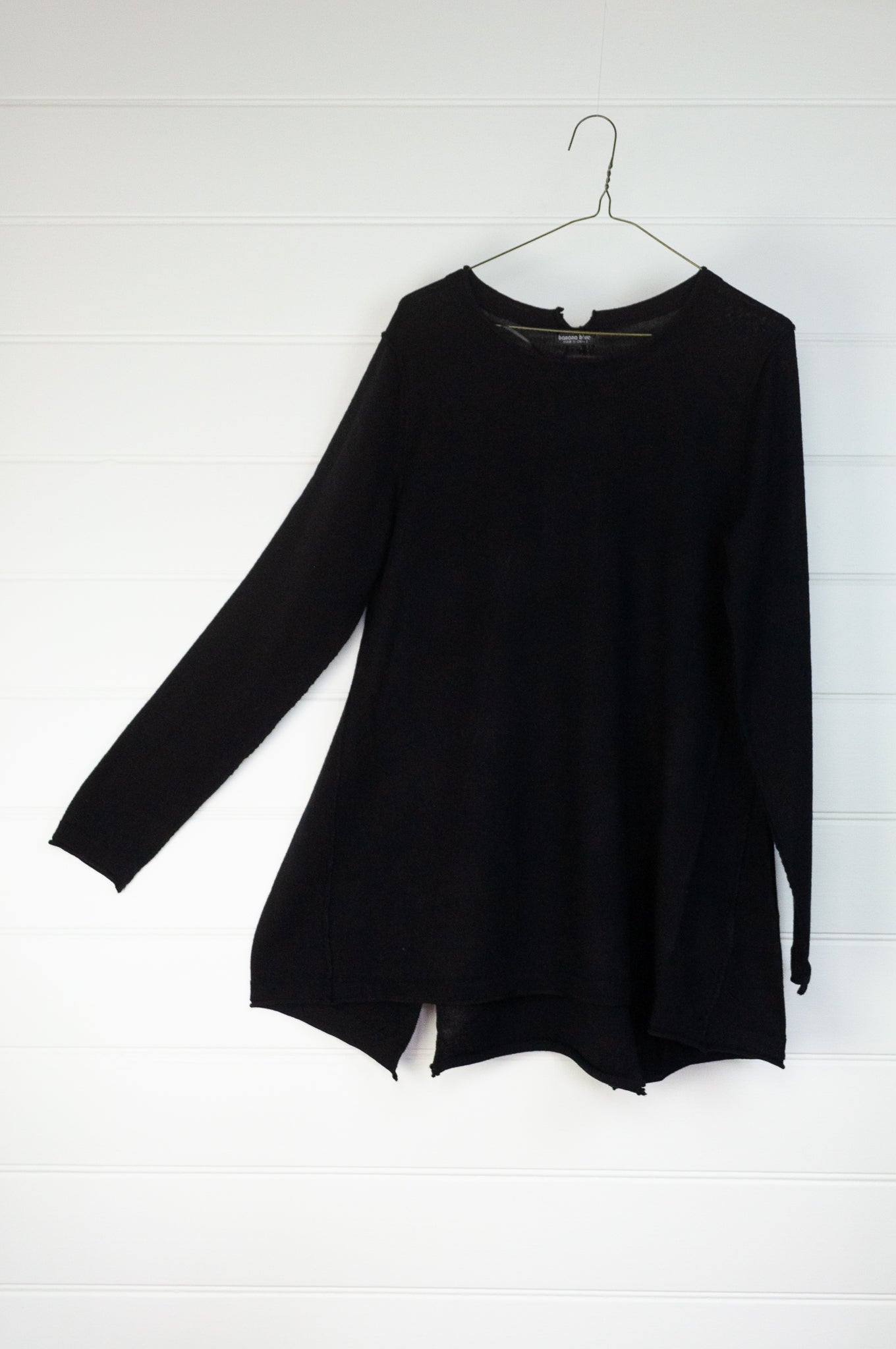 Banana Blue fine merino wool black panelled A-line tunic jumper.