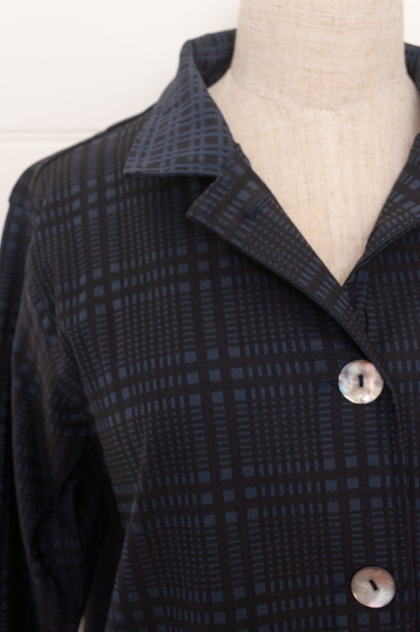 Valia made in Melbourne Queen Victoria ink navy check jacket.