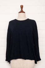 Load image into Gallery viewer, Classic Valia made in Melbourne wool jersey long sleeve tshirt  with side splits in ink navy.