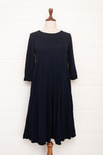 Load image into Gallery viewer, Valia made in Melbourne wool jersey knit dress fit and flare in deep ink navy.