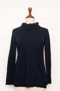 Classic Valia made in Melbourne wool jersey roll neck top in ink navy.