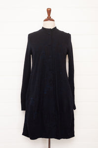 Valia made in Melbourne Australian merino  wool jacquard coat in deep ink navy.