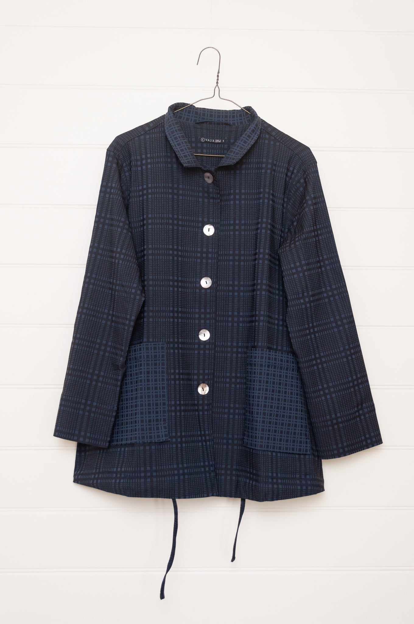Valia made in Melbourne Queen Victoria ink navy check jacket.