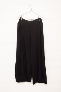 Valia made in Melbourne black wool jersey elastic waist wide leg Loden pants.