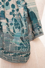 Load image into Gallery viewer, Letol made in France organic cotton jacquard  weave scarf, Celine floral design in barbaturq, turquoise.