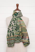 Load image into Gallery viewer, Letol made in France organic cotton jacquard  weave scarf, Celine floral design in granny, grass green.