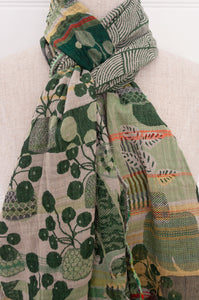 Letol made in France organic cotton jacquard  weave scarf, Celine floral design in granny, grass green.